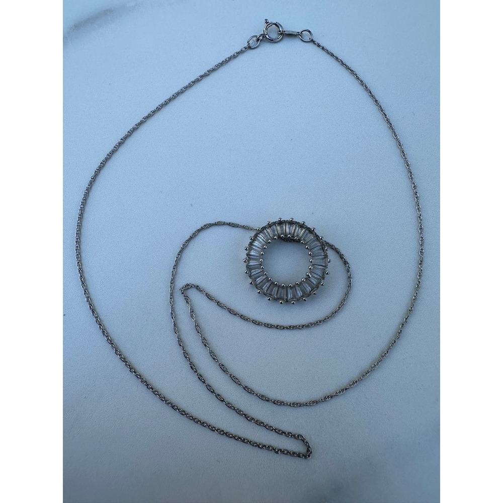 Baguette Cubic Zirconia Circle Pendant Necklace 19 in PAJ Sterling Silver 925